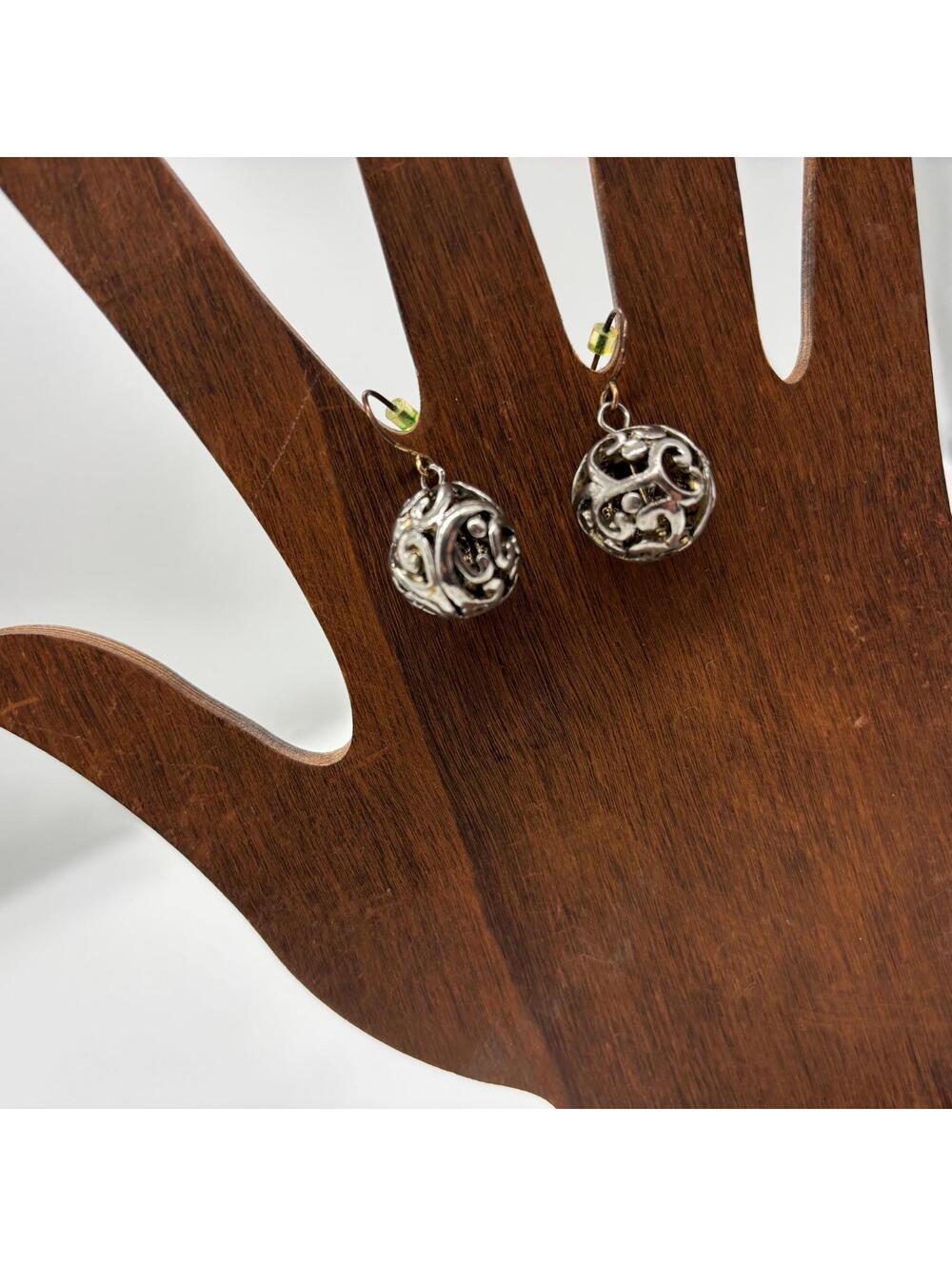 Vintage Filigree Ball Drop Earrings Silver Tone Costume Fashion